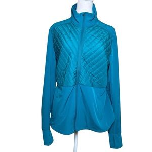 NWT Tek Gear Wmns L Jacket Teal Full Zip Quilted Bodice Back Waist Toggle Cinch